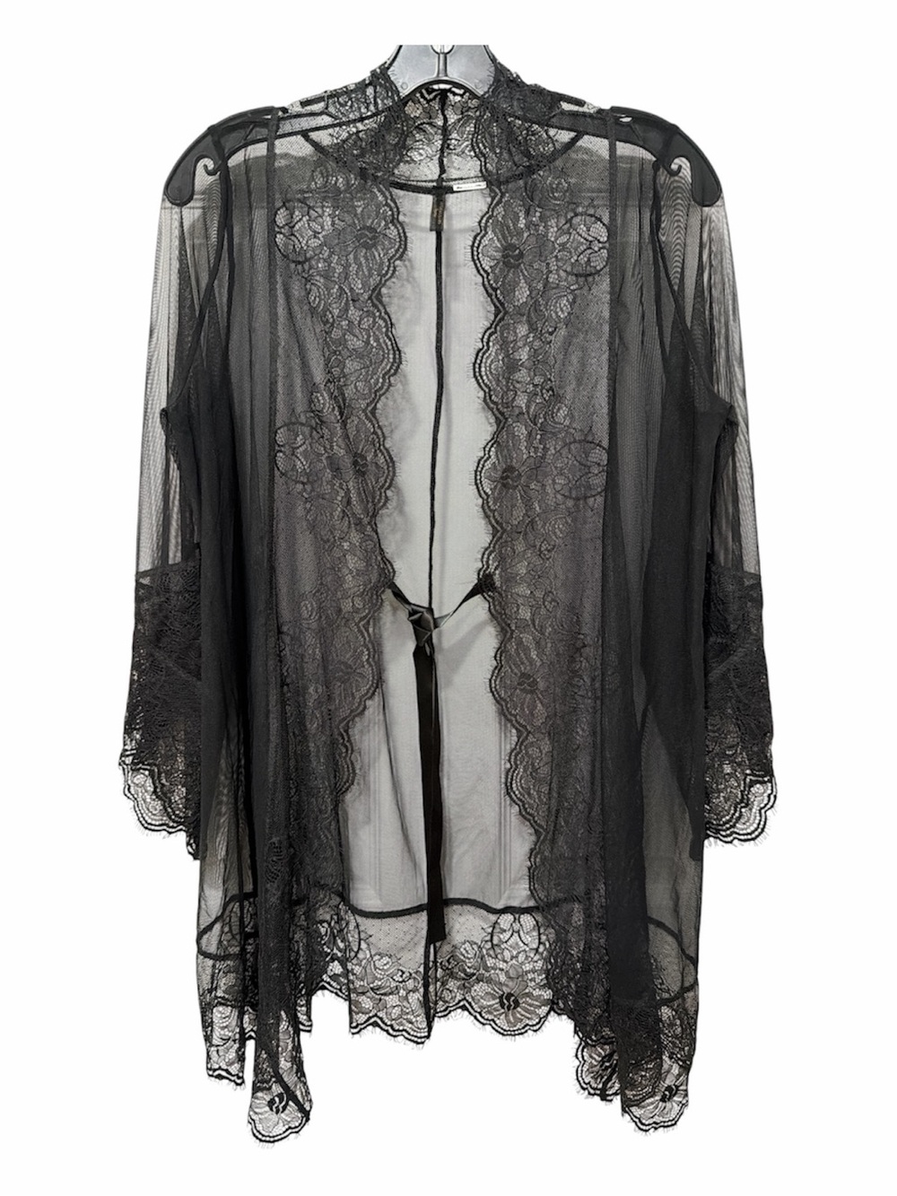 intimissimi Black Lace Robe with Sheer Panels